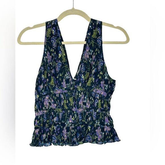 Ramy Brook Mallory Blue Floral Ruffle Top| Size S - Picture 3 of 8